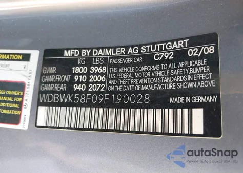 2009 Mercedes-Benz Slk 350 z USA, uszkodzony, nr VIN WDBWK58F09F190028